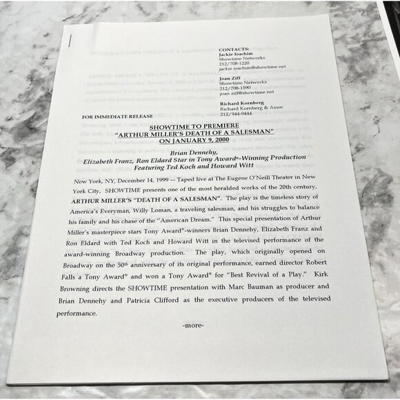 Arthur Miller Death of a Salesman Movie Press Kit Showtime Brian Dennehy 1999 - Picture 4 of 9